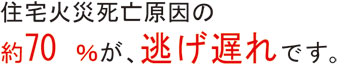 住宅火災死亡原因の約70％が、逃げ遅れです。