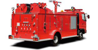 Fire engine with powder extinguisher